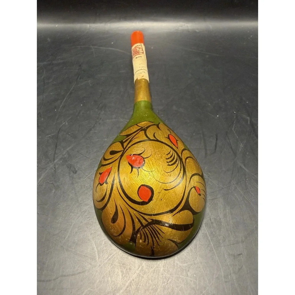 Vintage Russian Khokhloma Wooden Spoon USSR 1985 New w/ Label 7
